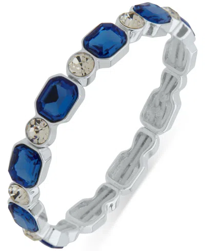 Anne Klein Glass Stones Silver-tone Bright Stretch Bracelet In Blue