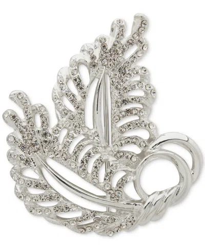 Anne Klein Glass Stones Silver-tone Fall Leaf Pin In Transparent