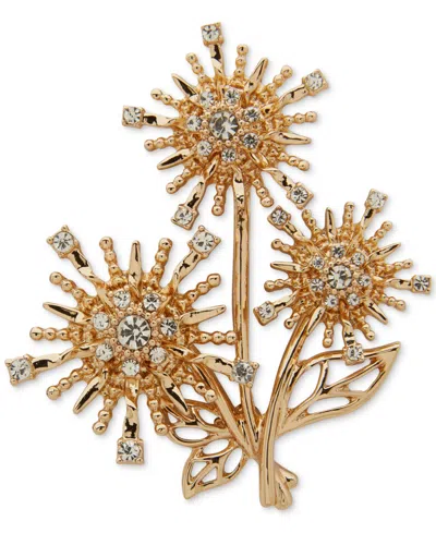Anne Klein Glass Stones Starburst Flowers Pin In Silver