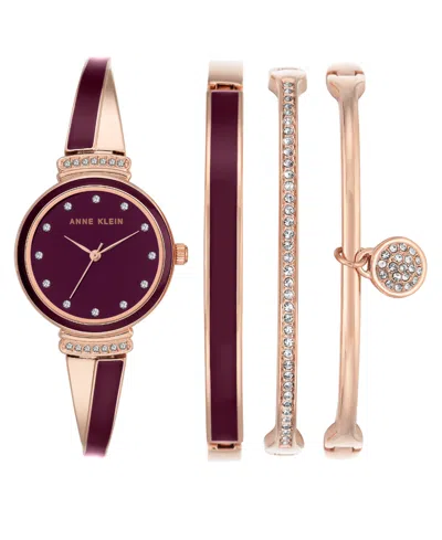 Anne Klein Glossy Dial With Cubic Zirconia Crystals Watch In Brown
