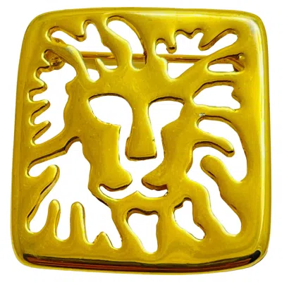 Pre-owned Anne Klein Gold Lion Head Designer Runway Brooch In Multi