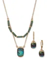 Anne Klein Gold-tone 2-pc. Set Green Stone Layered Necklace & Matching Drop Earrings In Green