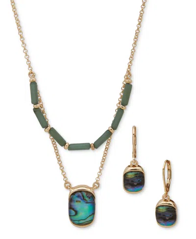 Anne Klein Gold-tone 2-pc. Set Green Stone Layered Necklace & Matching Drop Earrings
