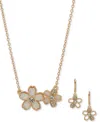Anne Klein Gold-tone 2-pc. Set Stone & Crystal Pendant Necklace & Matching Drop Earrings In Cream
