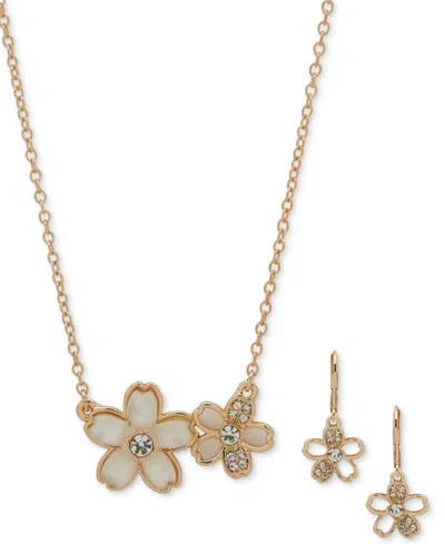 Anne Klein Gold-tone 2-pc. Set Stone & Crystal Pendant Necklace & Matching Drop Earrings