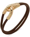 Anne Klein Gold-tone 2 Row Leather Latched Hinge Bracelet In Brown