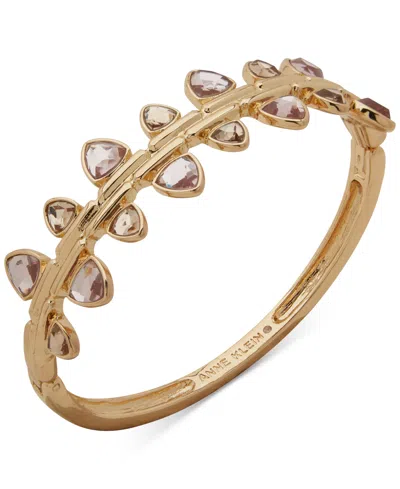 Anne Klein Gold-tone 2 Row Spiked Stone Open Bracelet In Pink