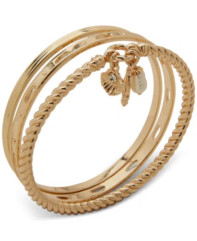 Anne Klein Gold-tone 3-pc. Set Crystal & Imitation Pearl Beach-motif Bangle Bracelets