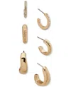 Anne Klein Gold-tone 3-pc. Set Crystal, Textured, & Puffy Small Hoop Earrings In Crystal