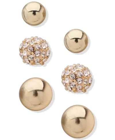 Anne Klein Gold-tone 3-pc. Set Pave Stud Earrings