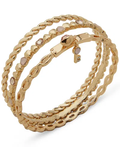 Anne Klein Gold-tone 3-pc. Set Stone Heart Bangle Bracelets In Pink