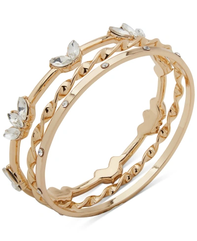 Anne Klein Gold-tone 3-pc. Set Pave & Navette Crystal Bangle Bracelets