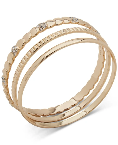 Anne Klein Gold-tone 3-pc. Set Pave Bangle Bracelets In Crystal