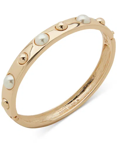 Anne Klein Gold-tone & Imitation Pearl Domed Detail Bangle Bracelet