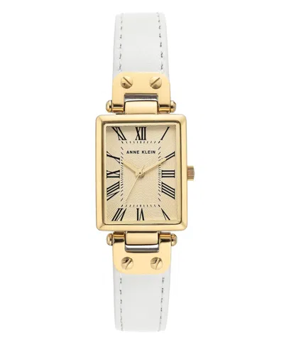 Anne Klein Gold-tone And White Leather Strap Watch 21.5mm In No Color
