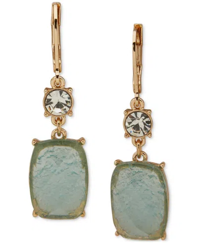 Anne Klein Gold-tone Aqua Stone Drop Earrings In Blue