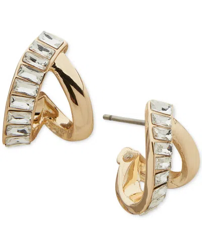 Anne Klein Gold-tone Baguette Crystal Button Earrings
