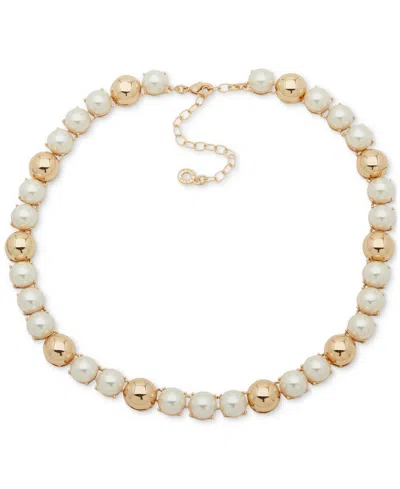 Anne Klein Gold-tone Bead & Imitation Pearl Domed Collar Necklace, 16" + 3" Extender