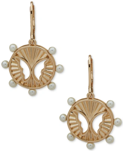 Anne Klein Gold-tone Beaded Butterfly Motif Drop Earrings In Pearl