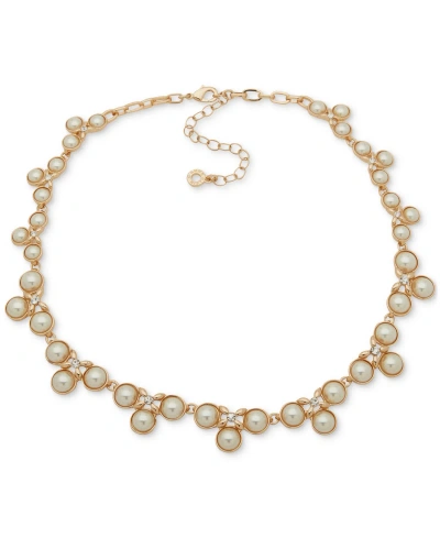 Anne Klein Gold-tone Beaded Fancy Collar Necklace, 16" + 3" Extender In Crystal