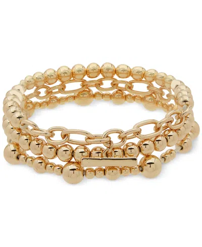 Anne Klein Gold-tone Beaded Multi-row Stretch Bracelet