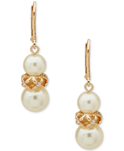 Anne Klein Gold-tone Beaded Snowman Drop Earrings In Crystal