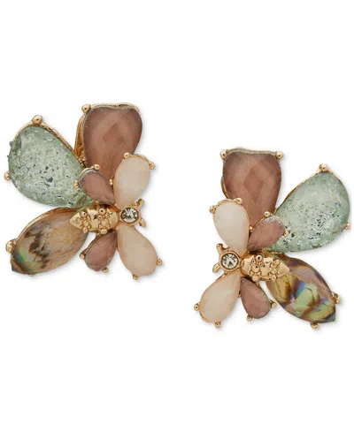 Anne Klein Gold-tone Bee & Stone Cluster Clip On Earrings In Multi