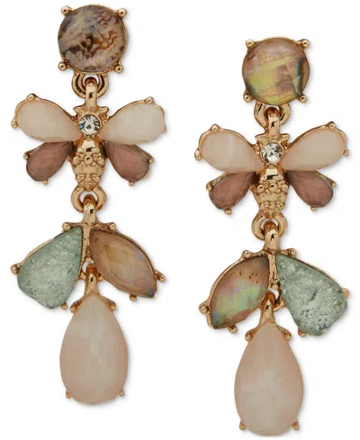 Anne Klein Gold-tone Bee & Stone Linear Earrings In Multi