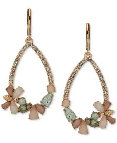 Anne Klein Gold-tone Bee & Stone Open Teardrop Earrings In Multi