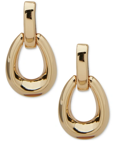 Anne Klein Gold-tone Bevel Open Oval Drop Earrings