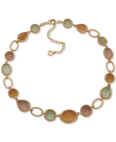 Anne Klein Gold-tone Bezel Stone Collar Necklace, 16" + 3" Extender In Multi