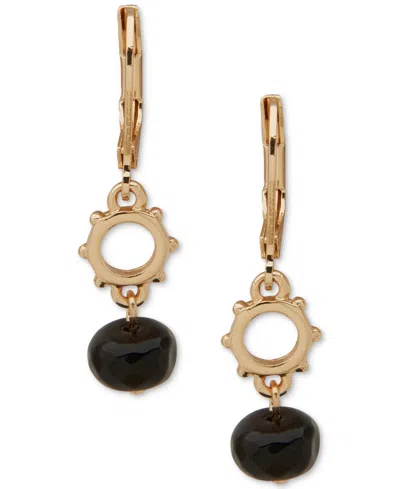Anne Klein Gold-tone Black Beaded Nailhead Drop Earrings