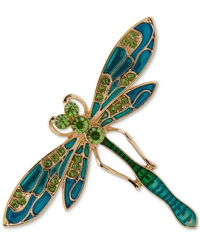 Anne Klein Gold-tone Blue Green Multi Dragonfly Pin
