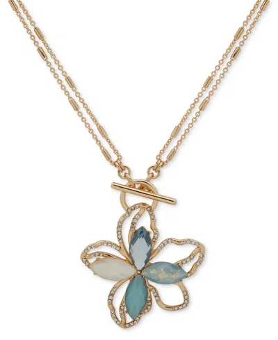 Anne Klein Gold-tone Blue Multi Flower Pendant 18" Toggle Necklace