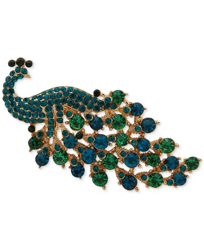 Anne Klein Gold-tone Blue Teal Multi Peacock Pin
