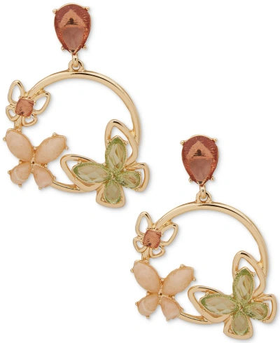 Anne Klein Gold-tone Butterfly Motif Drop Earrings In Multi