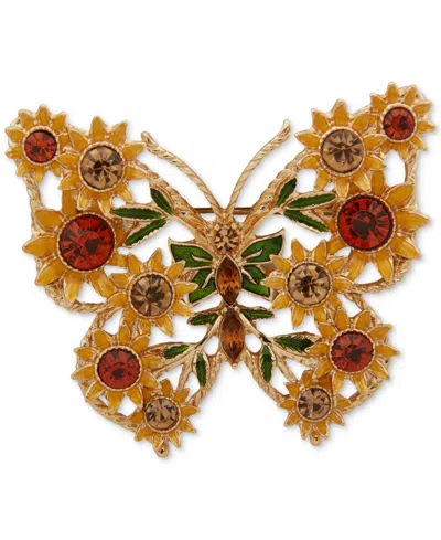 Anne Klein Gold-tone Butterfly Sunflower Wing Pin In Multi