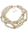 Anne Klein Gold-tone Caged Imitation Pearl Statement Necklace, 16" + 3" Extender In White