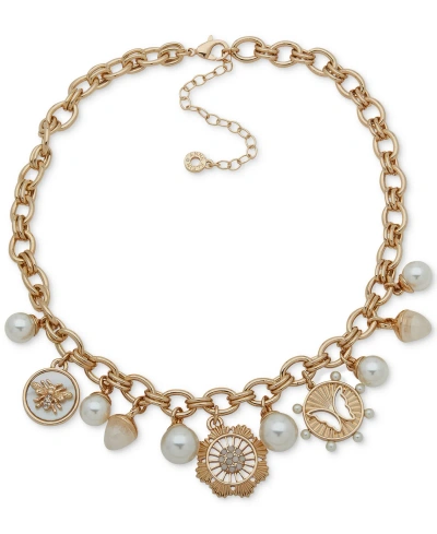 Anne Klein Gold-tone Charm Frontal Necklace, 16"+ 3" Extender In Pearl