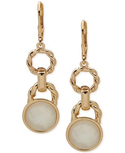 Anne Klein Gold-tone Circle & Mother-of-pearl Double Drop Earrings In Orange