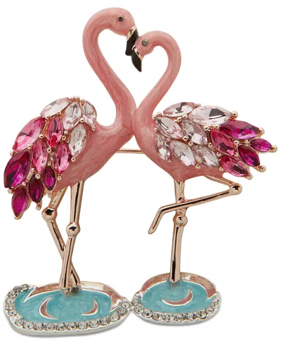 Anne Klein Gold-tone Color Crystal Flamingo Pin In Multi