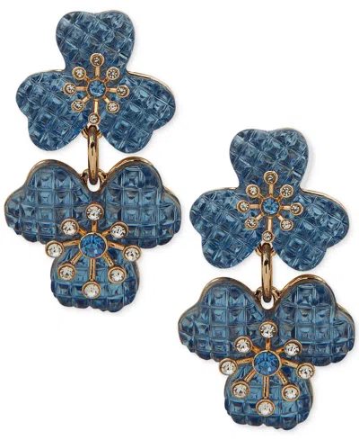 Anne Klein Gold-tone Color Crystal Flower Double Drop Earrings In Blue