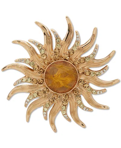 Anne Klein Gold-tone Color Pave & Stone Sun Pin