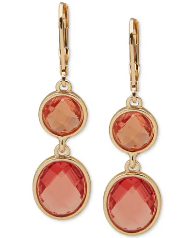 Anne Klein Gold-tone Color Stone Double Drop Earrings