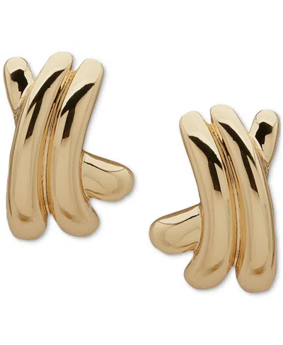 Anne Klein Gold-tone Criss Cross Button Earrings