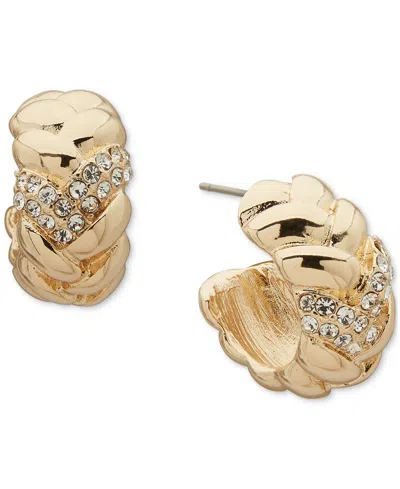 Anne Klein Gold-tone Crystal Accented Braided Hoop Earrings, 0.4"
