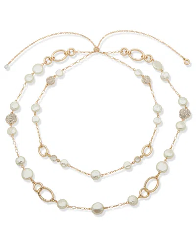 Anne Klein Gold-tone Crystal & Imitation Pearl 26" Adjustable Layered Necklace