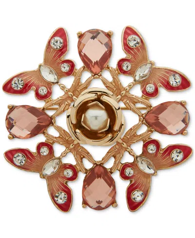 Anne Klein Gold-tone Crystal & Imitation Pearl Butterfly Flower Pin In Multi