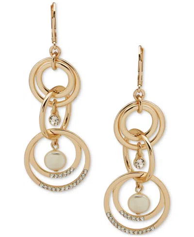 Anne Klein Gold-tone Crystal & Imitation Pearl Linked Linear Drop Earrings