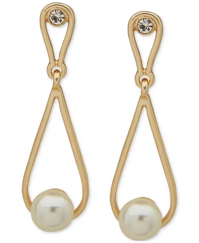 Anne Klein Gold-tone Crystal & Imitation Pearl Open Drop Earrings